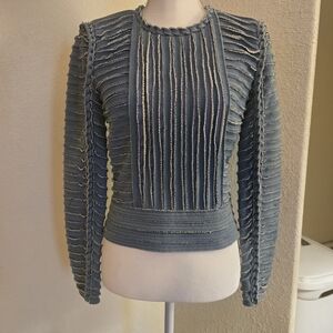 BCBGMaxAzria Blue Textured Long Sleeve Top